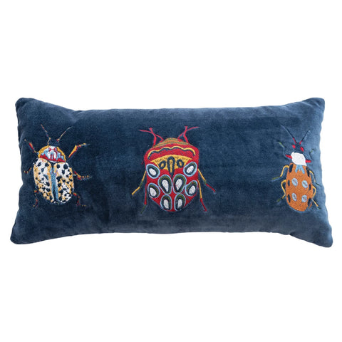 Velvet Embroidered Lumbar Pillow w/ Beetles