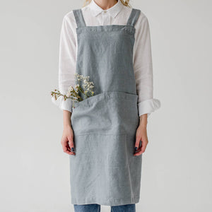 35x28 Two Pocket Front Crossback Linen Cooking Apron Gray - Saro
