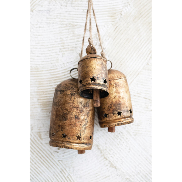 Metal Bell on Jute Rope with Star Cut-Outs Sm